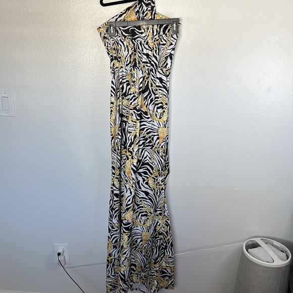 NWOT Zebra Chain Gold  Print Cut Out Halter Maxi Mermaid Dress sz 2XL - Picture 7 of 9